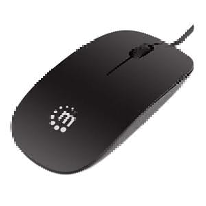 Manhattan Silhouette Sculpted USB Wired Mouse - Black - 1000dpi - USB-A - Optical - Lightweight - Flat - Three Button with Scroll Wheel - Three Year Warranty - Blister - Ambidextrous - Optical - USB Type-A - 1000 DPI - Black
